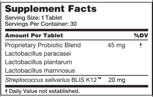 CariPro Dental Probiotics Supplement Facts